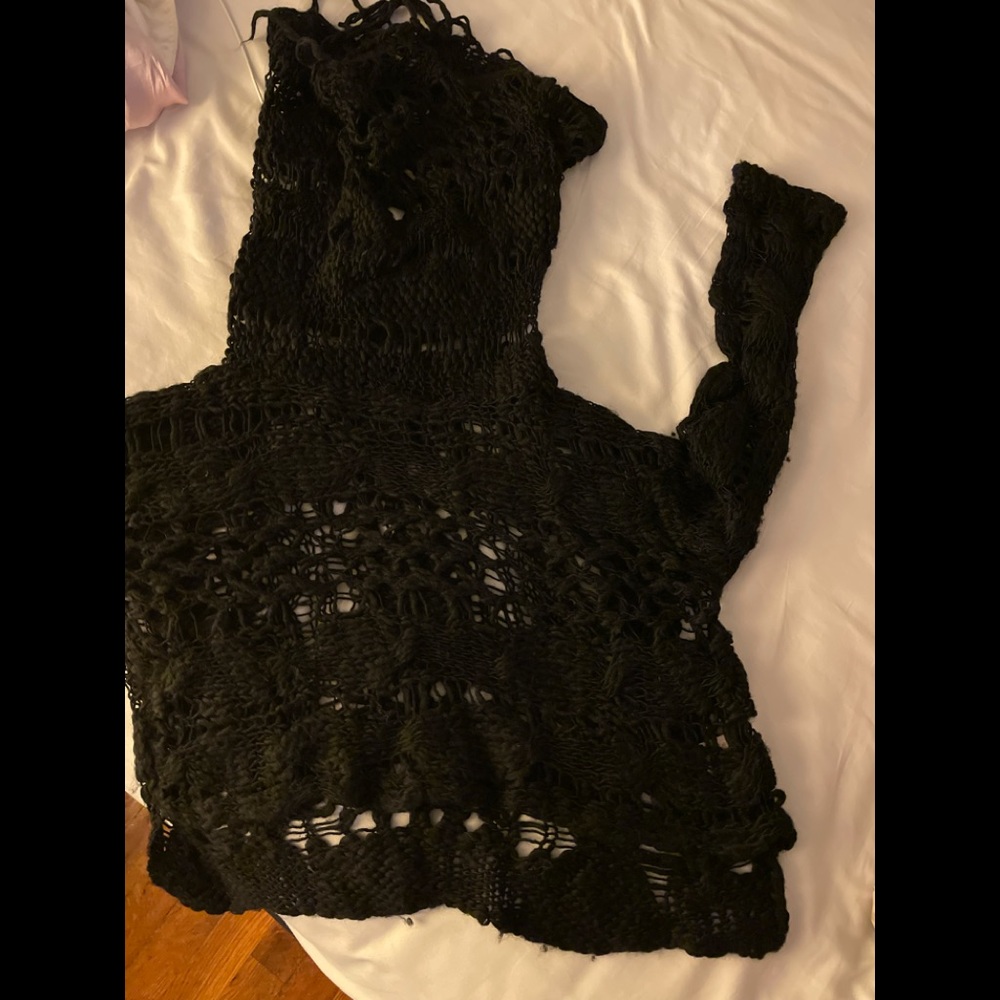 crop sweater free people wool distressed turtlenec